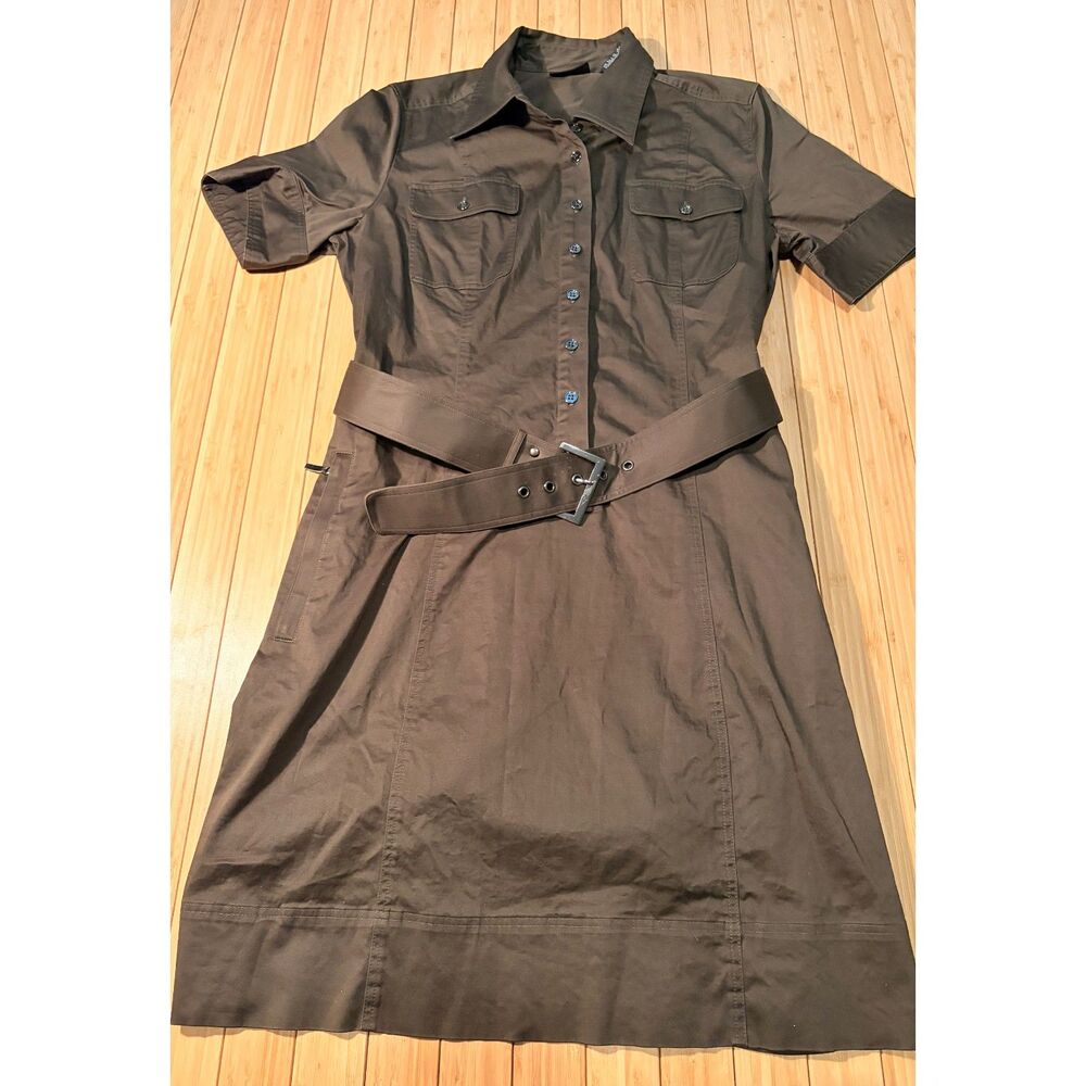 New York & Company Dark Green Utility Shirt Dress with Belt Size 12